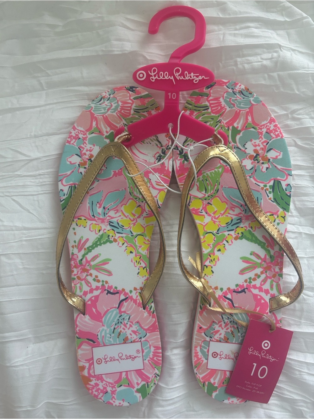 NWT Lilly Pulitzer x Target Gold-Strap Floral Flip Flops